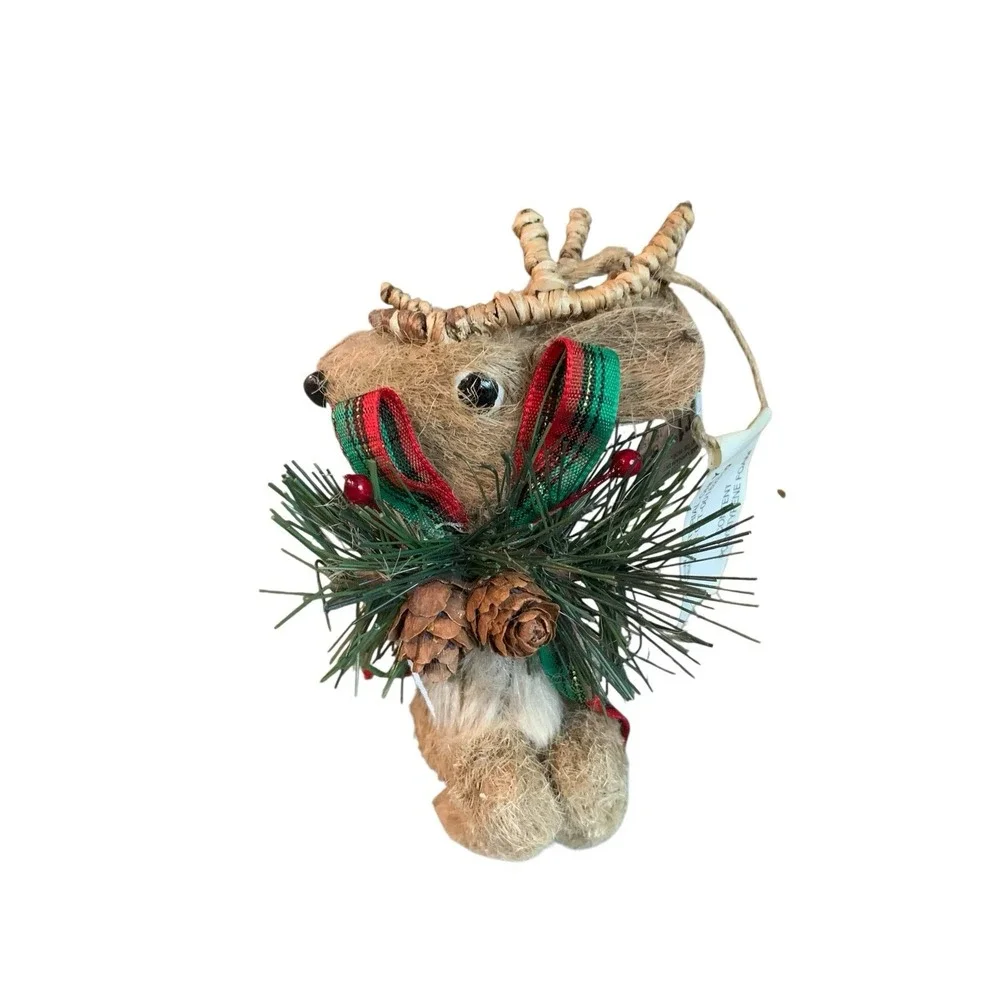 2 Pier 1 One Natural Wilderness Deer Christmas Holiday Hanging Ornaments 5.5x5in